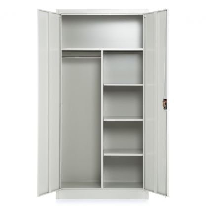 15021 kovova satni skrin 90 x 45 x 185 cm cylindricky zamek svetle seda ral 7035