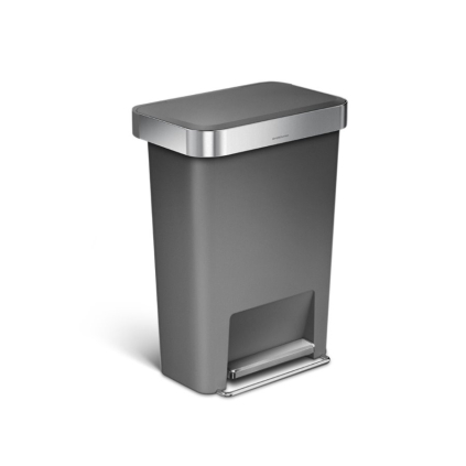 Obdélníkový pedálový koš 45 l, šedý plast/nerez, šedá