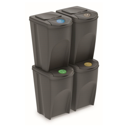 Set košů na tříděný odpad, 4 x 35 l, šedá