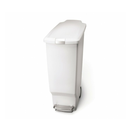 Úzký pedálový koš 40 l, bílý plast, bílá