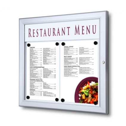 Venkovní uzamykatelná menu vitrína 2 x A4, na šířku, hliník
