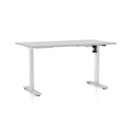 Výškově nastavitelný stůl OfficeTech A, 120 x 80 cm, bílá podnož, světle šedá