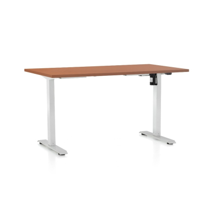 Výškově nastavitelný stůl OfficeTech A, 120 x 80 cm, bílá podnož, třešeň