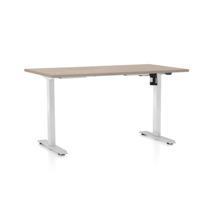 Výškově nastavitelný stůl OfficeTech A, 120 x 80 cm, bílá podnož, dub