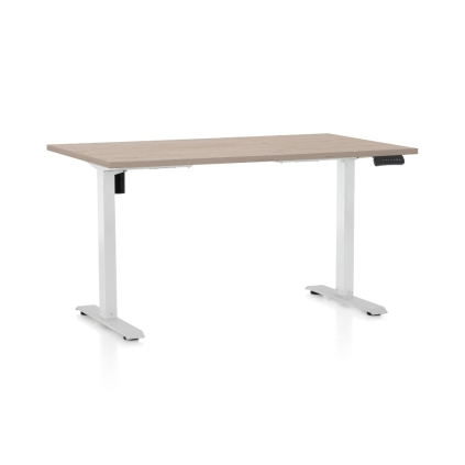 Výškově nastavitelný stůl OfficeTech B, 120 x 80 cm, bílá podnož, dub