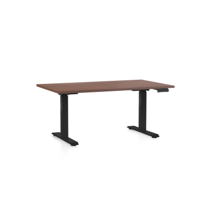 Výškově nastavitelný stůl OfficeTech C, 120 x 80 cm, černá podnož, ořech