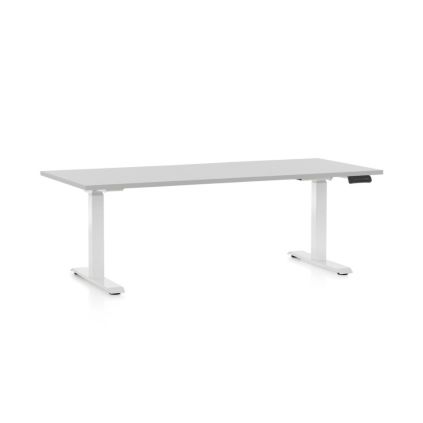 Výškově nastavitelný stůl OfficeTech C, 180 x 80 cm, bílá podnož, světle šedá
