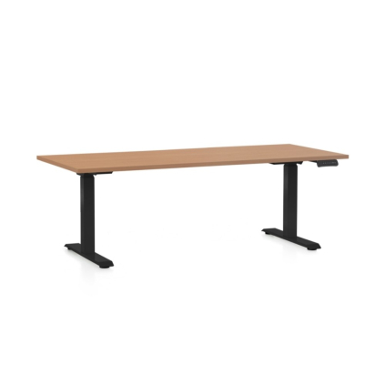 Výškově nastavitelný stůl OfficeTech C, 180 x 80 cm, černá podnož, buk