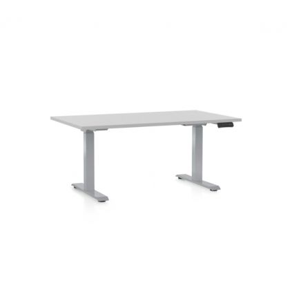Výškově nastavitelný stůl OfficeTech D, 120 x 80 cm, šedá podnož, světle šedá