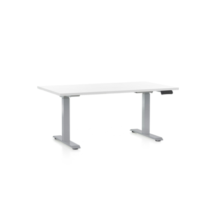 Výškově nastavitelný stůl OfficeTech D, 140 x 80 cm, šedá podnož, bílá