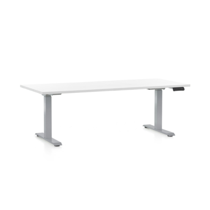 Výškově nastavitelný stůl OfficeTech D, 180 x 80 cm, šedá podnož, bílá