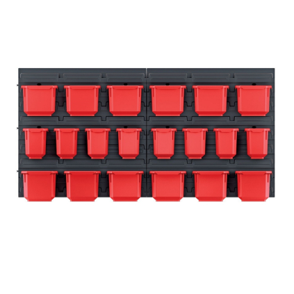 Závěsný panel 80 × 16,5 × 40 cm, 20 boxů na nářadí, černá / červená