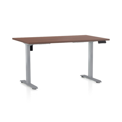 Výškově nastavitelný stůl OfficeTech B, 120 x 80 cm, šedá podnož, ořech
