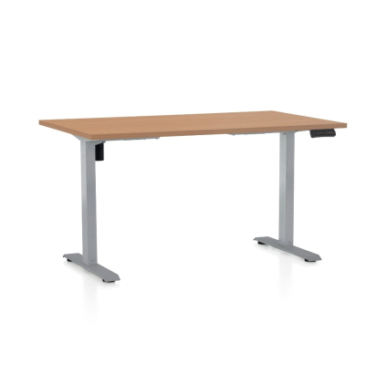 Výškově nastavitelný stůl OfficeTech B, 120 x 80 cm, šedá podnož, buk
