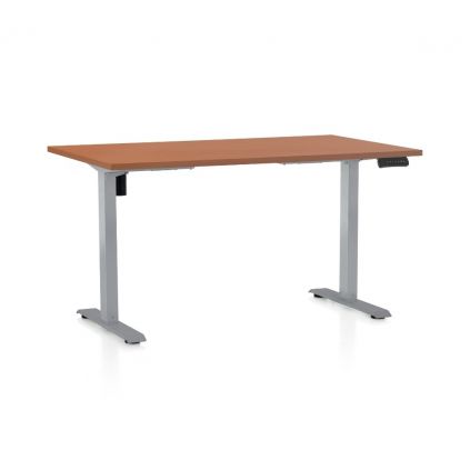 Výškově nastavitelný stůl OfficeTech B, 120 x 80 cm, šedá podnož, třešeň