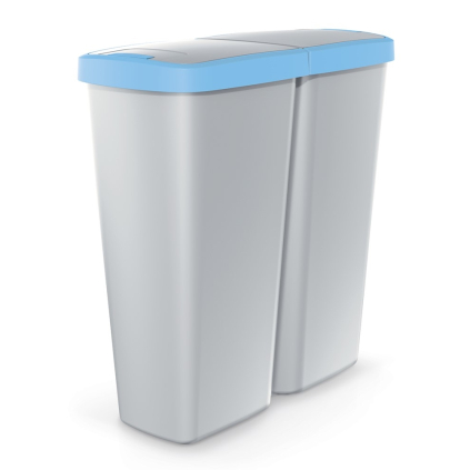 Odpadkový koš DUO šedý, 50 l, modrá / šedá