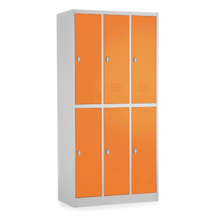 Kovová šatní skříňka - 6 boxů, 90 x 45 x 185 cm, otočný zámek, oranžová - ral 2004