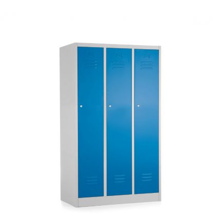46576 kovova satni skrinka 3 oddily 90 x 50 x 150 cm cylindricky zamek modra ral 5012