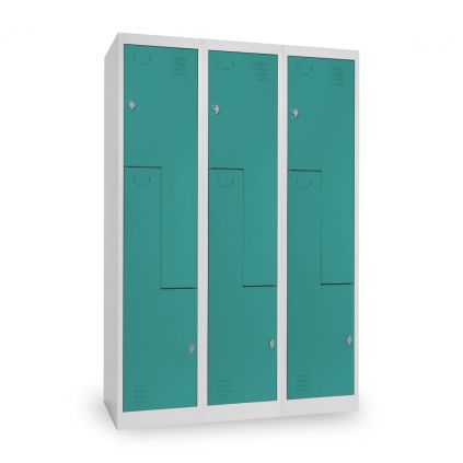 46708 kovova satni skrinka z 3 oddily 120 x 50 x 180 cm otocny zamek zelena ral 6033