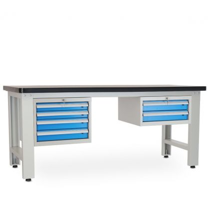 Dílenský stůl Solid MDF-42, 210 cm, 2 závěsné boxy, černá