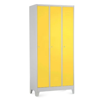 51848 kovova satni skrinka 3 oddily 90 x 50 x 190 cm pevne nohy cylindricky zamek zluta ral 1023