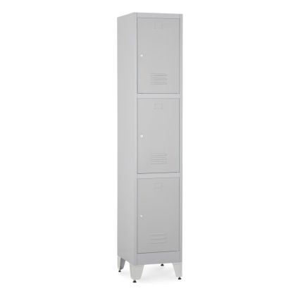52406 kovova satni skrinka 3 boxy 38 x 45 x 196 5 cm nastavitelne nozky cylindricky zamek svetle seda ral 7035