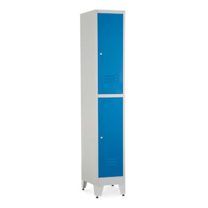 52700 kovova satni skrinka 2 boxy 38 x 45 x 196 5 cm nastavitelne nozky cylindricky zamek modra ral 5012