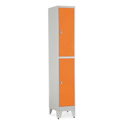 52730 kovova satni skrinka 2 boxy 38 x 45 x 196 5 cm nastavitelne nozky otocny zamek oranzova ral 2004
