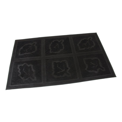 Gumová čisticí rohož Leaves Squares 45 x 75 x 0,6 cm, černá