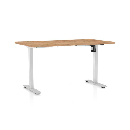Výškově nastavitelný stůl OfficeTech A, 120 x 80 cm, bílá podnož, dub kraft