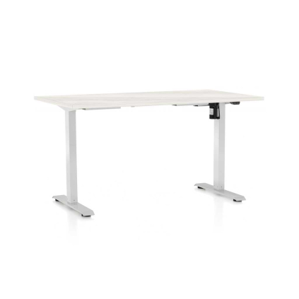 Výškově nastavitelný stůl OfficeTech A, 120 x 80 cm, bílá podnož, bílý jasan