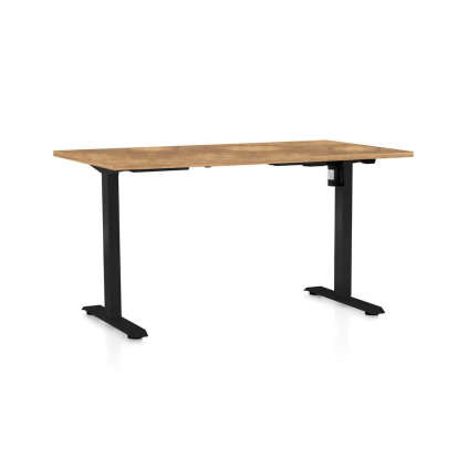 Výškově nastavitelný stůl OfficeTech A, 140 x 80 cm, černá podnož, dub zlatý