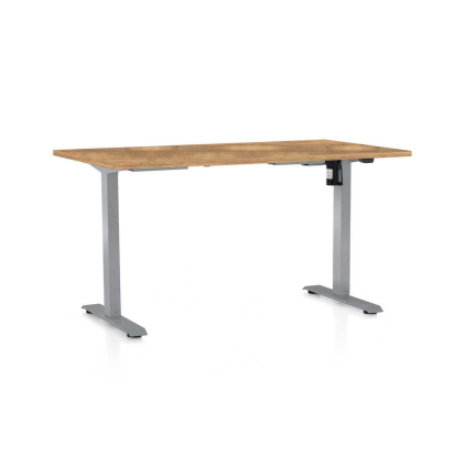 Výškově nastavitelný stůl OfficeTech A, 140 x 80 cm, šedá podnož, dub zlatý