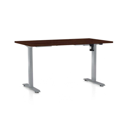 Výškově nastavitelný stůl OfficeTech A, 140 x 80 cm, šedá podnož, wenge