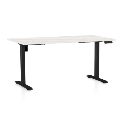 Výškově nastavitelný stůl OfficeTech B, 160 x 80 cm, černá podnož, bílý jasan
