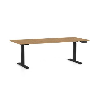 Výškově nastavitelný stůl OfficeTech C, 180 x 80 cm, černá podnož, dub kamenný