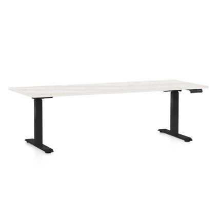 Výškově nastavitelný stůl OfficeTech C, 200 x 80 cm, černá podnož, bílý jasan