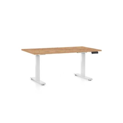 Výškově nastavitelný stůl OfficeTech D, 120 x 80 cm, bílá podnož, dub kraft