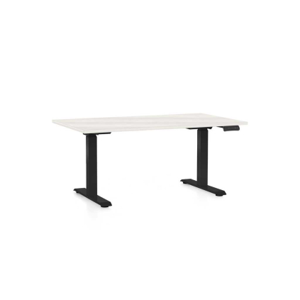 Výškově nastavitelný stůl OfficeTech D, 120 x 80 cm, černá podnož, bílý jasan