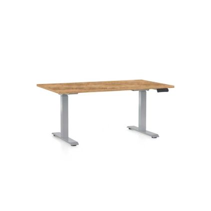 Výškově nastavitelný stůl OfficeTech D, 120 x 80 cm, šedá podnož, dub zlatý