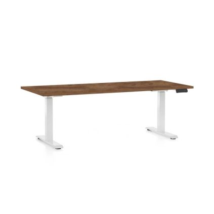 Výškově nastavitelný stůl OfficeTech D, 180 x 80 cm, bílá podnož, dub silverjack