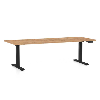 Výškově nastavitelný stůl OfficeTech D, 200 x 80 cm, černá podnož, dub kraft
