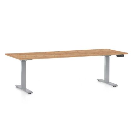 Výškově nastavitelný stůl OfficeTech D, 200 x 80 cm, šedá podnož, dub kraft