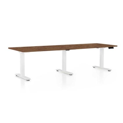 Výškově nastavitelný stůl OfficeTech Long, 240 x 80 cm, bílá podnož, dub silverjack