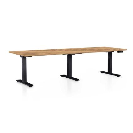 Výškově nastavitelný stůl OfficeTech Long, 240 x 80 cm, černá podnož, dub zlatý