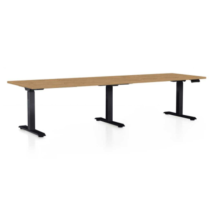 Výškově nastavitelný stůl OfficeTech Long, 260 x 80 cm, černá podnož, dub kamenný