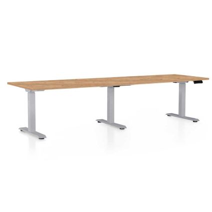 Výškově nastavitelný stůl OfficeTech Long, 260 x 80 cm, šedá podnož, dub kraft