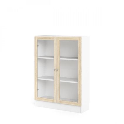 Skříň Bask 79 x 28,3 x 107,2 cm, dveře sklo, bílá / dub sonoma