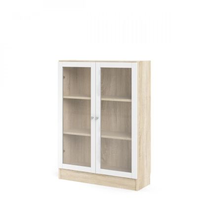 Skříň Bask 79 x 28,3 x 107,2 cm, dveře sklo, dub sonoma / bílá