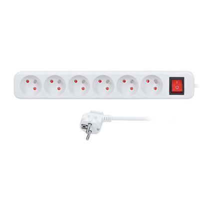 Prodlužovací kabel 6Z - 5m, vypínač, 3x1,5, bílá